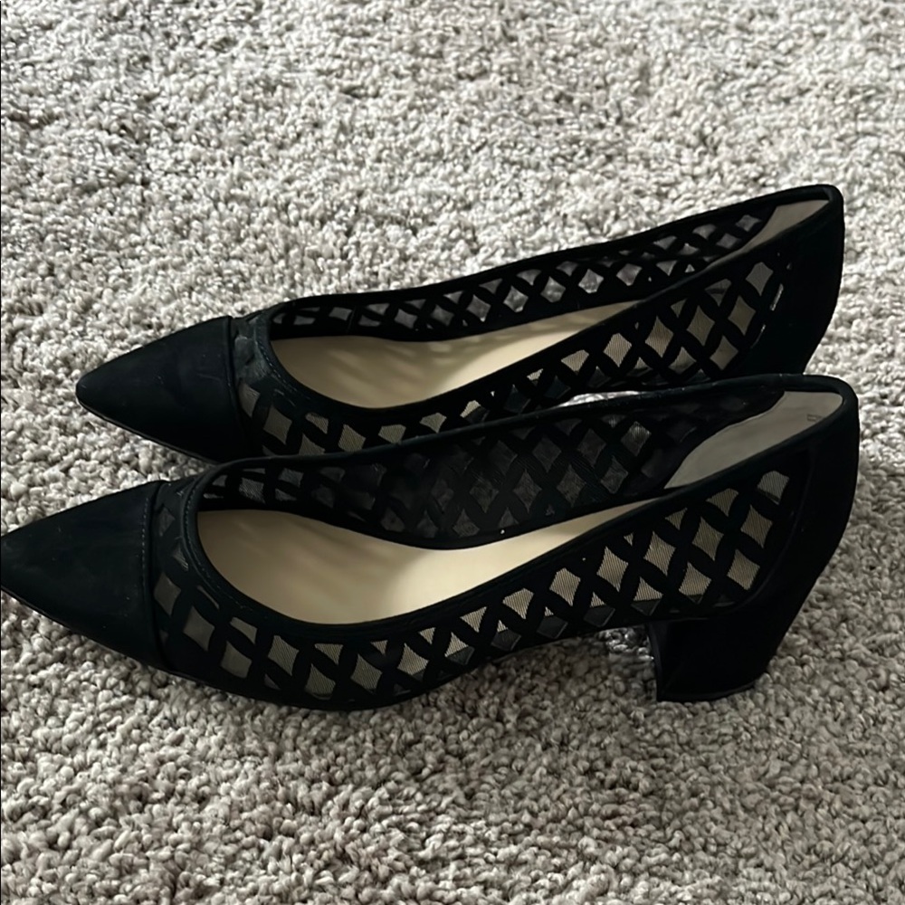 Ann Taylor Black Heels with Geometric Cutout Design